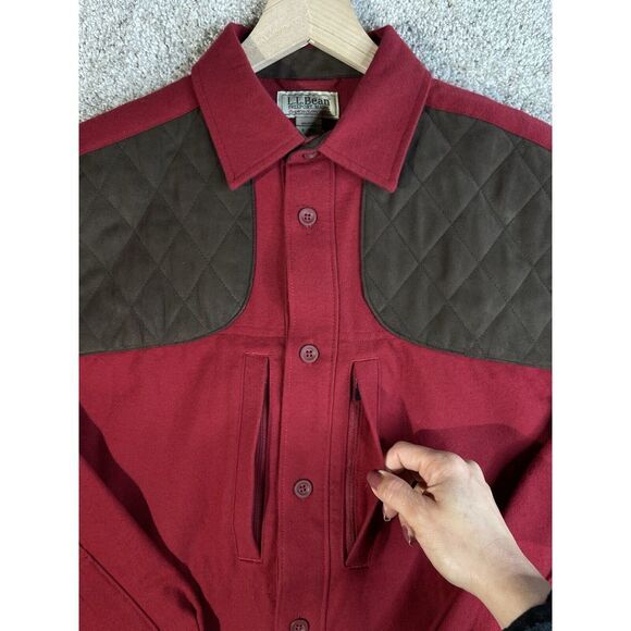LL Bean Shirt Mens Small Chamois Cloth Red Hunting Shooting Elbow Shoulder Patch - Picture 4 of 7